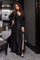 Довга вечірня сукня на запах Тканина люрекс Колір чорний, срібло Розміри 50-52, 54-56, 58-60