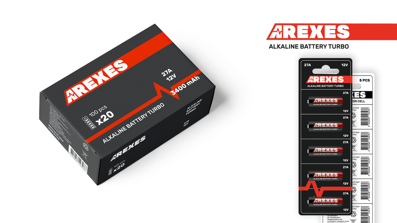 Батарейка 12V 27A Arexes alkaline (в упаковці 20 блістерів, 100 батарейок)