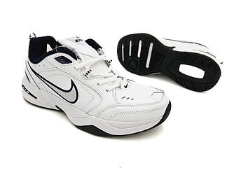 Чоловічі кросівки Nike Air Monarch 4 White blue Найк Аїр Монарх білі з синім шкіряні осінь весна повсякденні