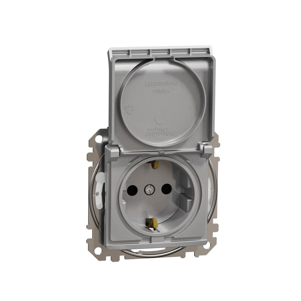 Розетка із заземлюючим контактом зі шторками та кришкою IP44 Schneider Electric Sedna Design (колір - алюміній)