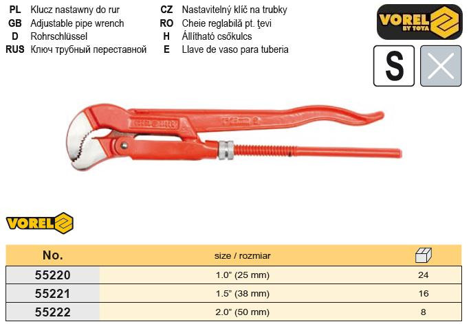 Ключ трубний карбонова сталь 1,0" тип S VOREL-55220