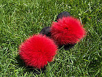 Женские тапки с мехом 36 размер паркетные красные, тапочки домашние с натуральным мехом по ламинату для дома