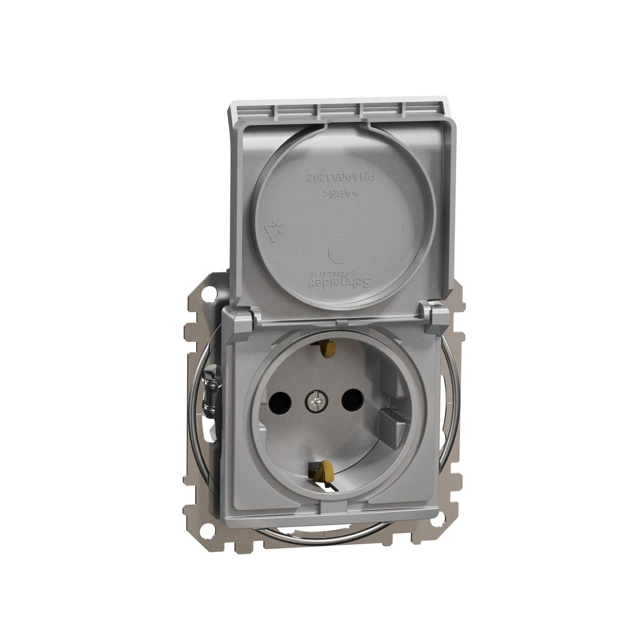 Розетка із заземлюючим контактом зі шторками з кришкою Schneider Electric Sedna Design (колір - алюміній)