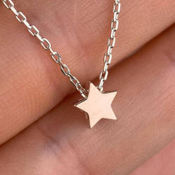 Срібне кольє з золотими накладками без каменів з кулоном в формі зірочки (0,6 см) РН-403