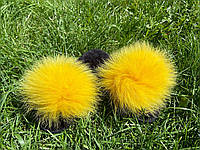 Женские тапки с мехом 36 размер паркетные желтые, тапочки домашние с натуральным мехом по ламинату для дома