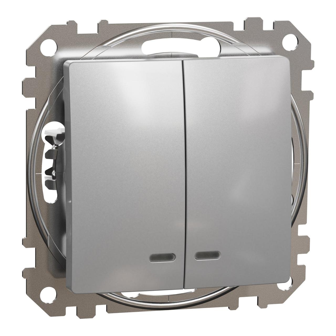Вимикач із підсвічуванням двоклавішний Schneider Electric Sedna Design (колір - алюміній)