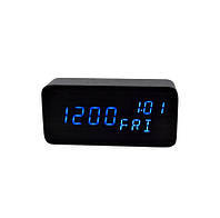Настольные электронные часы от сети+батарейка, дата, температура, влажность VST-862S (черный с синим светом)