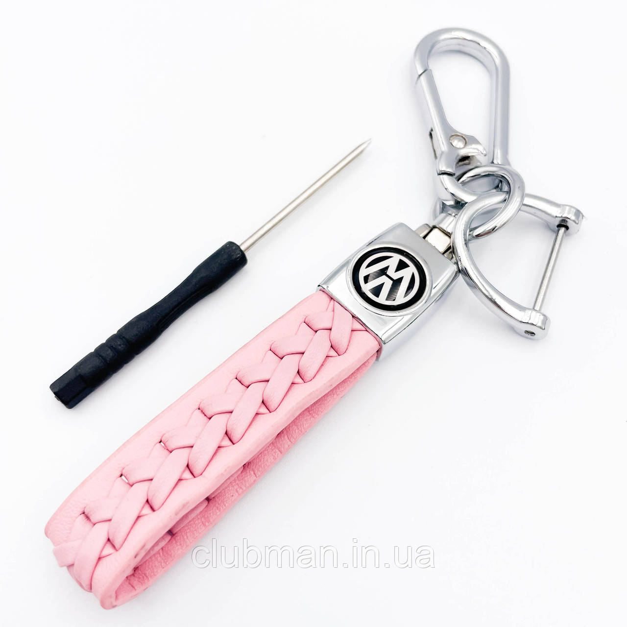 Брелок для ключів шкіряний плетений Volkswagen VW (Фольцваген) - Рожевий