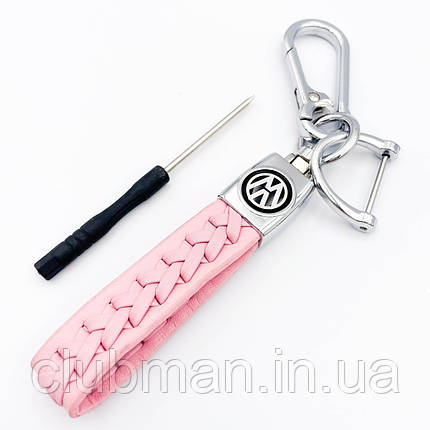 Брелок для ключів шкіряний плетений Volkswagen VW (Фольцваген) - Рожевий, фото 1