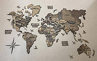 Карта мира на стену с дерева для интерьера цвет Brown XS-120х70см