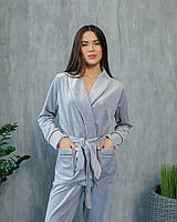 Женский велюровый пижамный комплект Батал, домашний костюм, пижама велюр серебро Шаль Большие размеры