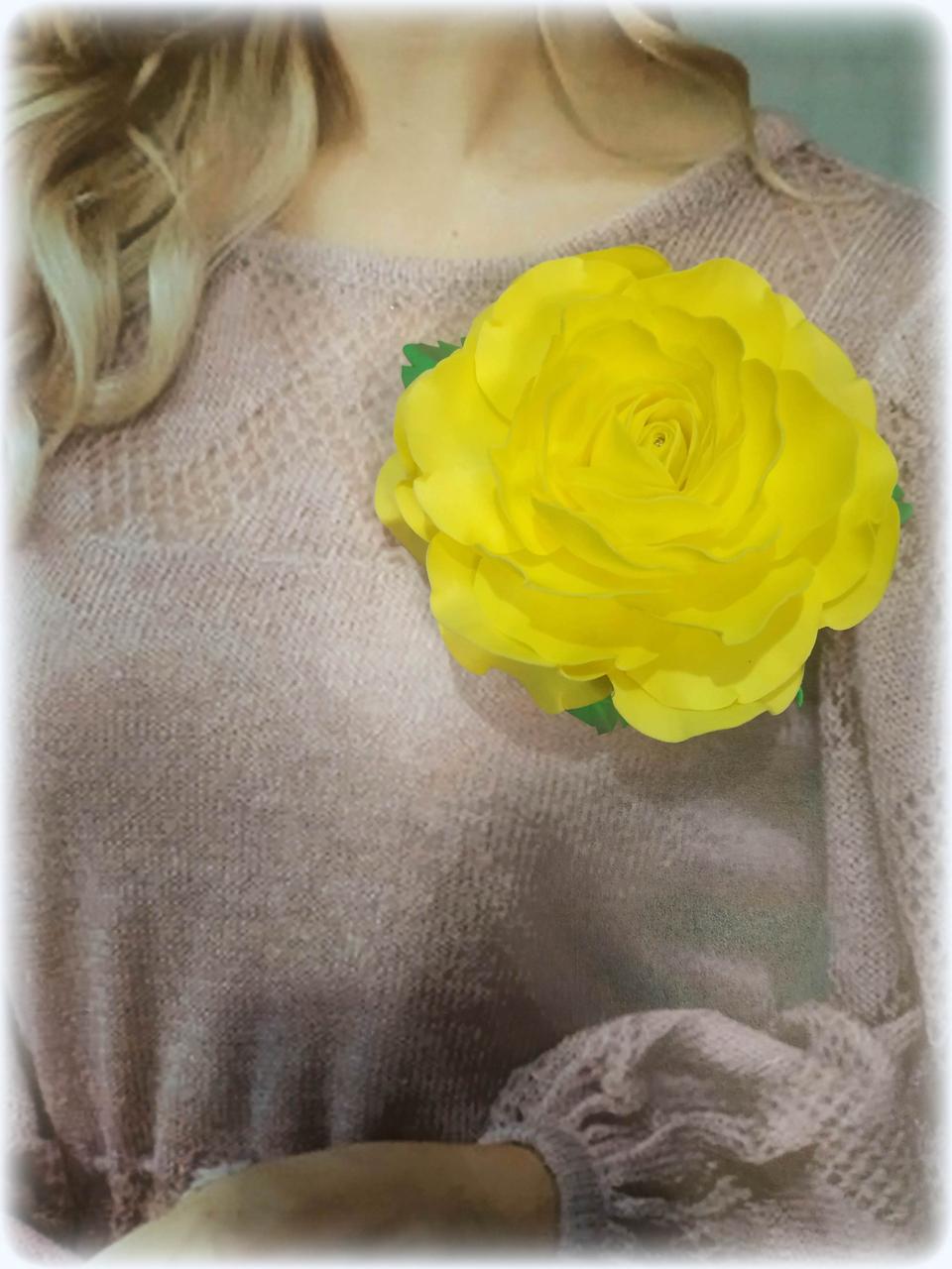 Брошка з фоамірану "Троянда Бажання", шпилька для прикраси волосся, аксесуар, ручна робота, 9 см