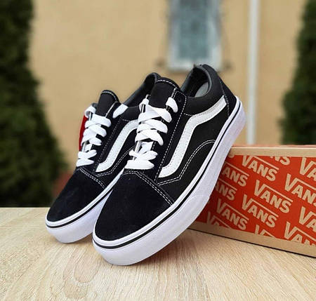 Чоловічі та жіночі кеди Vans Old Skool Black White кросівки Ванс Олд Скул чорно-біла Унісекс, фото 1