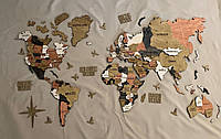 Многослойная деревянная карта мира на стену без подсветки цвет Classic XS-120х70см
