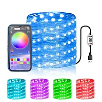 Светодиодная умная гирлянда Смарт RGB 200 LED с Bluetooth для елки USB 20м, Гирлянда водонепроницаемая hop