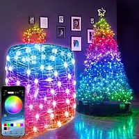 Светодиодная умная гирлянда Смарт RGB 200 LED с Bluetooth для елки USB 20м, Гирлянда водонепроницаемая hop