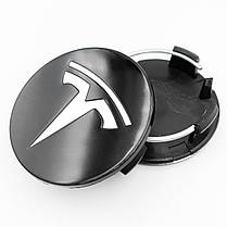 Ковпачки (заглушки) на диски TESLA (Тесла) 58 мм Чорний Білий лого (6005879-00-A, TLB0011), фото 2