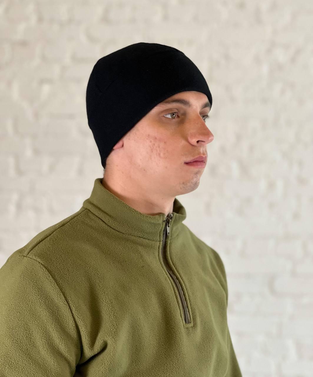 Шапка флісова армійська Black шапка із захистом від холоду для поліції, фото 1