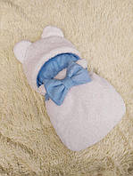 Меховой конверт спальник Тедди для новорожденных белый с голубым