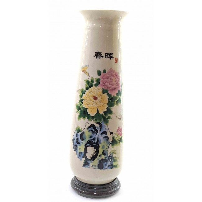 Китайська фарфорова ваза для квітів на підставці 27,5х8х8см Півонії