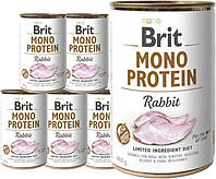 Влажный консервированный корм для взрослых собак всех пород Brit Mono Protein Rabbit 6 шт*400 г