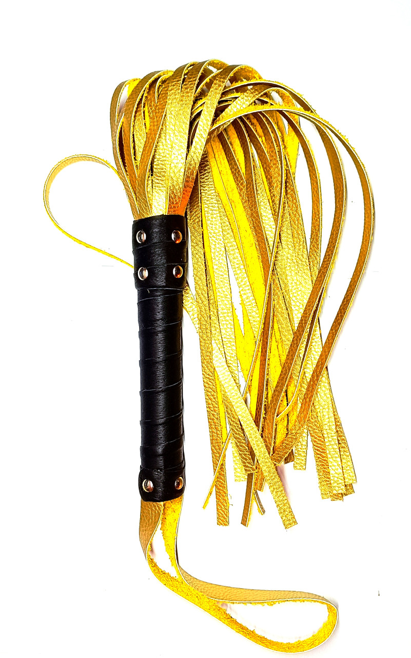 Флогер комбінований зі шкіряною ручкою 31 хвостом завдовжки 36 см Золото, фото 1