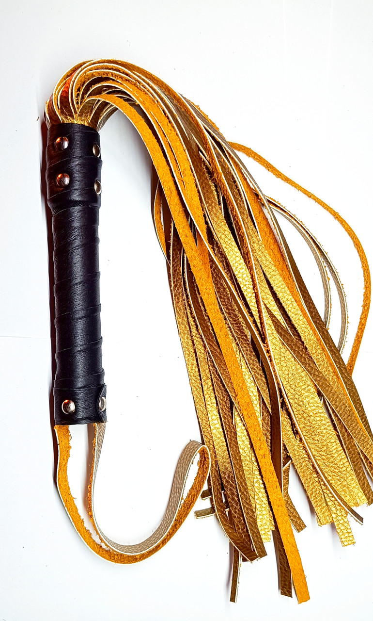 Флогер комбінований зі шкіряною ручкою по 31 хвості завдовжки 36 см Бронза, фото 1