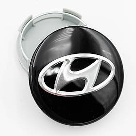 Ковпачки (заглушки) на литі диски HYUNDAI (Хундай) 60 мм чорний-металік "скло"