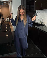 Женский шелковый костюм-двойка (накидка+штаны) в пижамном стиле 7028 LUN