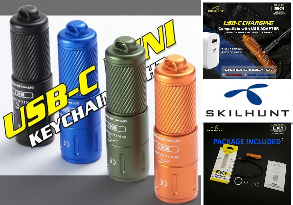 Ліхтар наключний SKILHUNT EK1 (180LM, Nichia 219F HCRI 5000K, USB-С, 2режими, 130mAh), ВИБІР КОЛЬОРУ