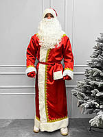 Новорічний костюм Діда Мороза з бородою й мішком, червоний костюм Діда Мороза святковий костюм у комплекті