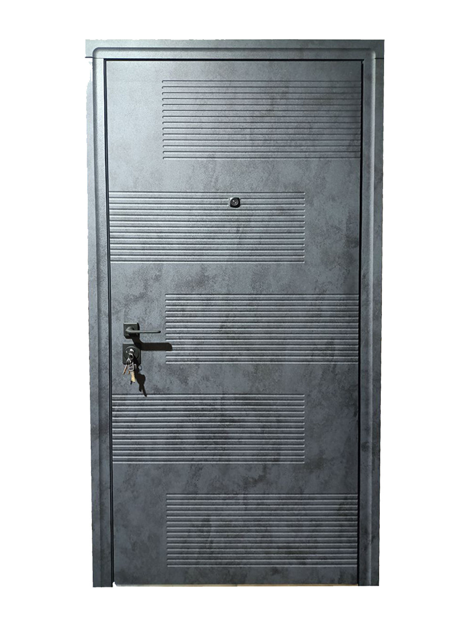 Металеві вхідні двері в квартиру з МДФ накладками на прихованих петлях 2050х970 Праві плівка — бетон антрацит