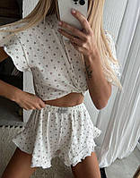 Женская домашняя пижама комплект топ и шорты в рубчик 7025 LUN