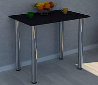 Кухонный стол на хромированных ножках для небольшой кухни 900х600 мм.. Простой надежный стол на кухню. Черный