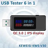 USB-тестер Keweisi KWS-V30 6-в-1. Цифровой вольтметр, амперметр постоянного тока, напряжения.