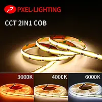 Светодиодная лента COB 12в 608 led/m теплый+холодный белый СОВ 2700 - 6500К