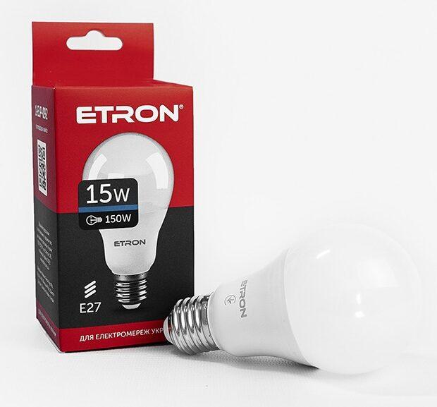 Світлодіодна LED лампа ETRON 15W A65 6500K E27 холодне світло