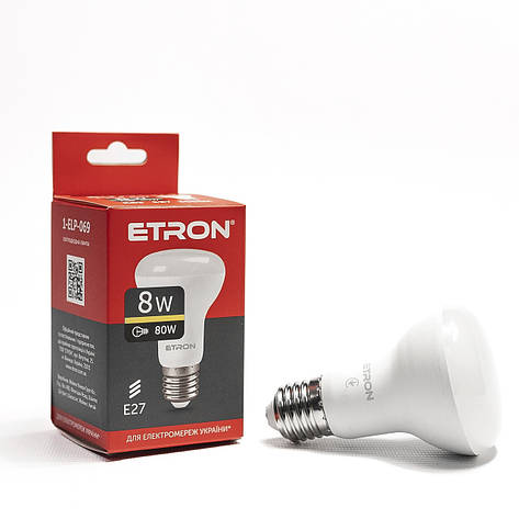 Світлодіодна LED лампа ETRON 8W R63 3000K 220V E27 тепле світло, фото 1