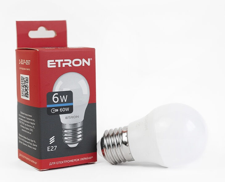 Світлодіодна LED лампа ETRON 6W G45 6500K 220V E27 холодне світло