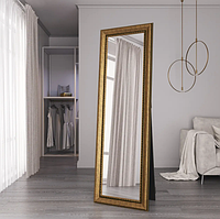 Золотые зеркала для ванных комнат 176х56 стильное в широкой раме, зеркало напольное большое на полный рост
