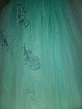 Розкішне бальне плаття для дівчинки довге м'ята з рукавичками, фото 3