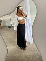 Длинная женская шелковая юбка макси (черная, бежевая, молочная)