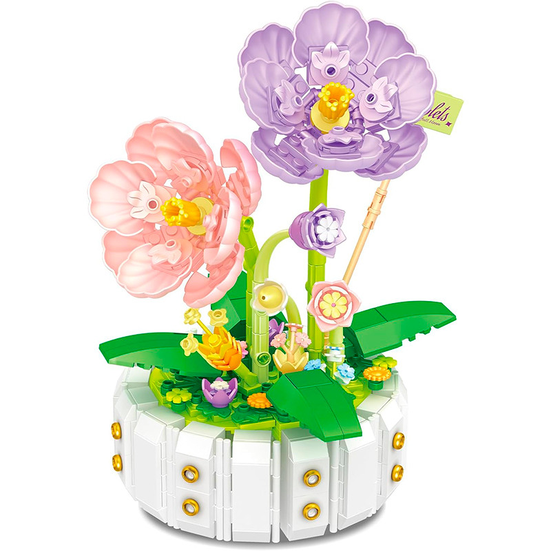 3D конструктор набір будівельних блоків YZ 2140 квітковий конструктор Фіалки 468 деталей, фото 1