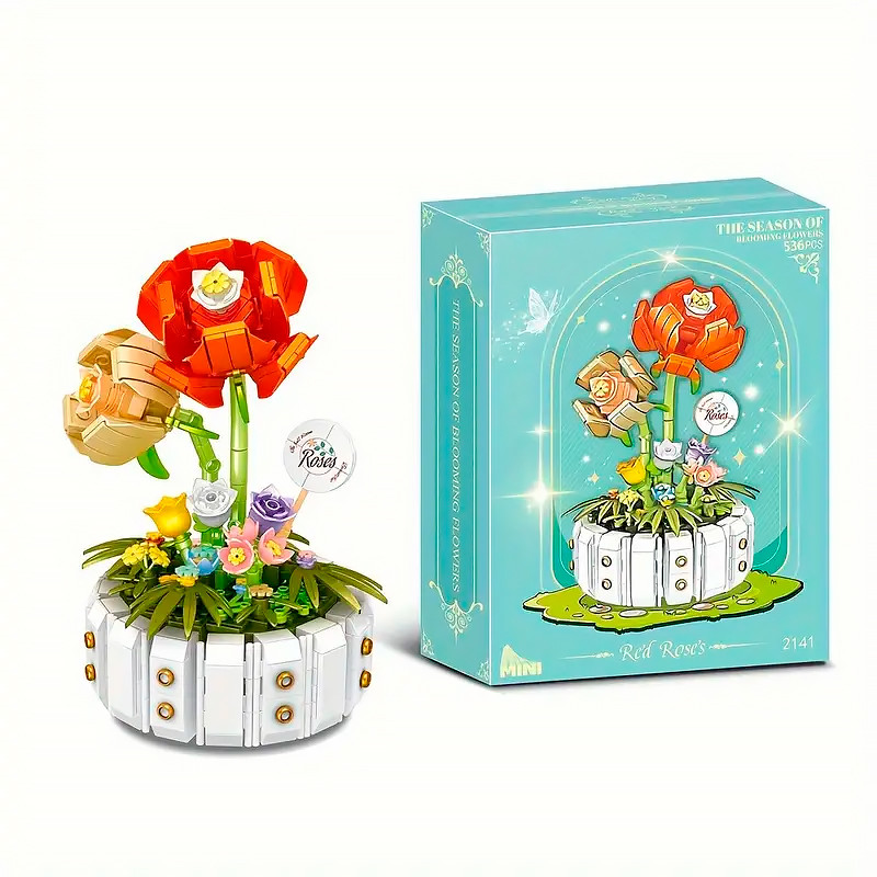 3D конструктор-набір будівельних блоків YZ 2141 квітковий конструктор Троянди 482 деталі, фото 1