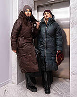 Пальто Зимове Жіноче Подовжене на Блискавці Пальто великих розмірів жіноче плащівка стьобана на силікон 200 тепле стильне
