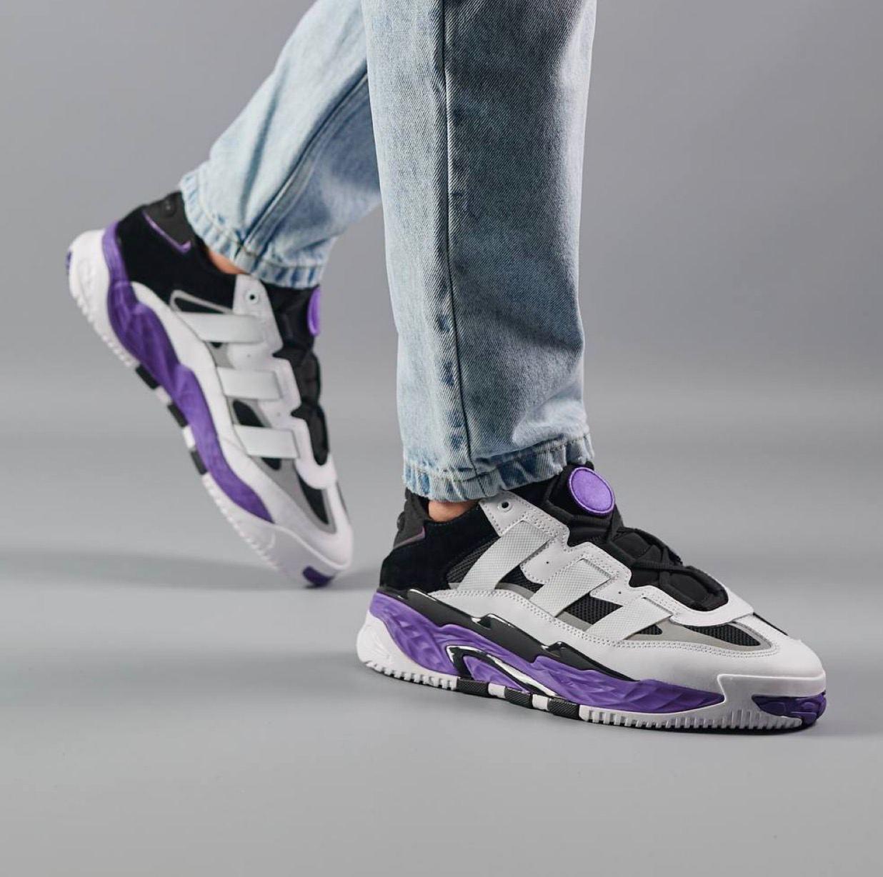 Чоловічі кросівки Adidas Niteball White Black Violet Адідас Найтбол шкіра чорно-фіолетові демісезонні