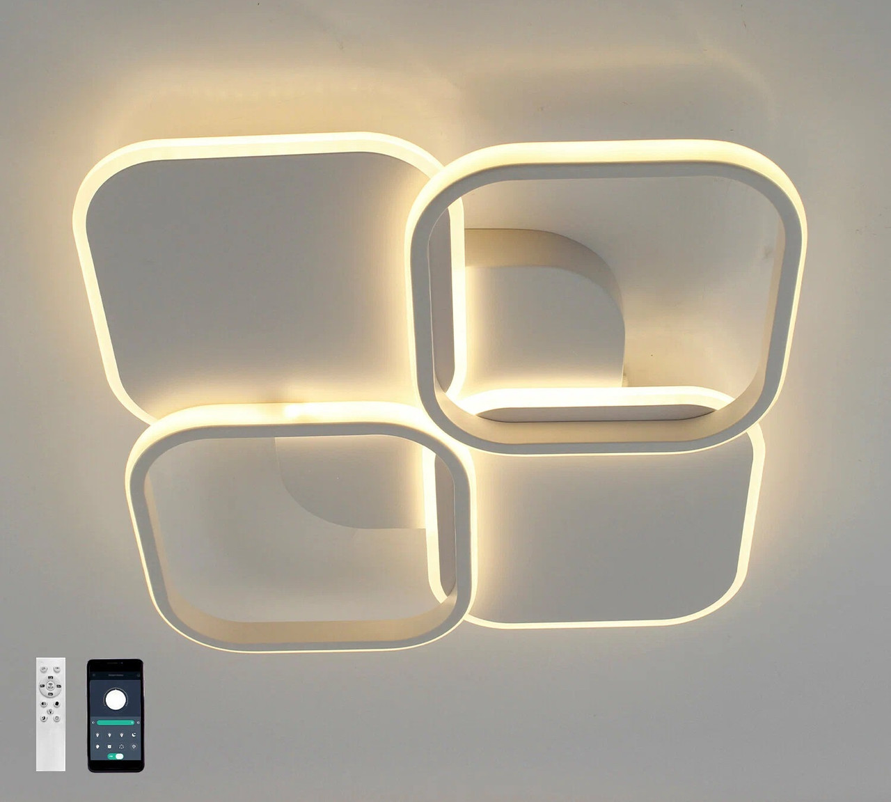 Керована світлодіодна люстра з пультом і застосунком ASAKA 65 W 4S-APP-435x435x65-WHITE-220-IP20