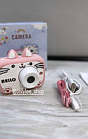 Детский цифровой фотоаппарат с селфи камерой Cat X900 фотокамера с играми и чехлом розовый