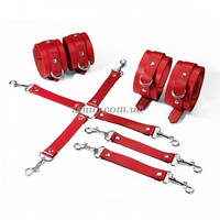Набір для БДСМ 3 в 1 Feral Feelings BDSM Kit 3, червоний, наручники, поножи, хрестовина