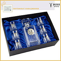 Подарочный набор для виски «Казаки», Boss Crystal Италия, графин и 6 бокалов, золото, серебро, эко-хруст